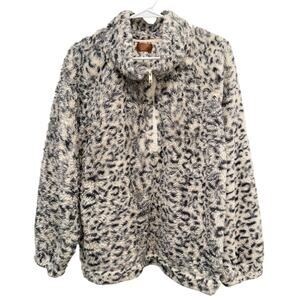 POL small Animal Print Half Zip Pullover Sherpa Sherling Sweatshirt Top Leopard